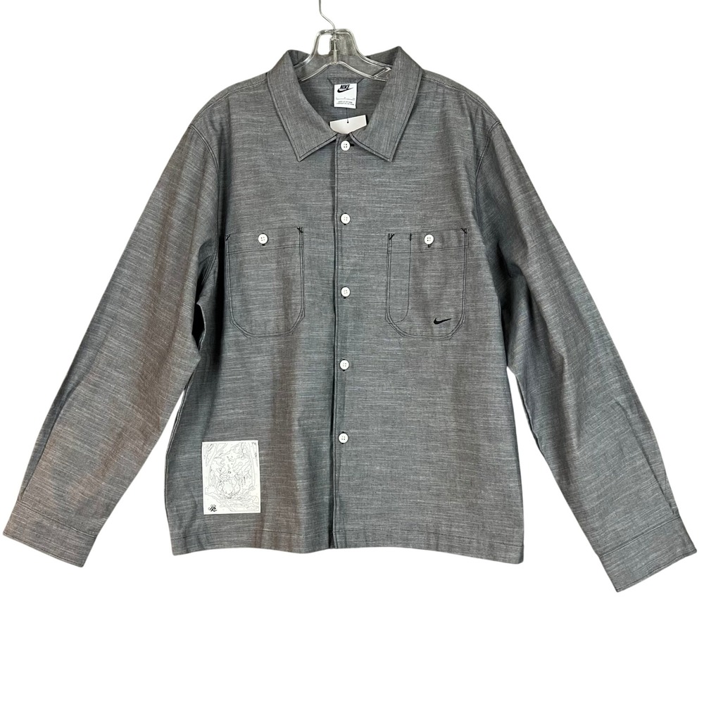 Nike Life Chambray Painters Shirt Mens S Graphic Patch Embroidered Swoosh NWT